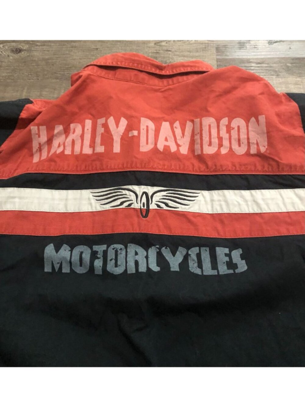 Harley Davidson Mens 3XL Black & Red Button Up Mechanic Shirt Short Sleeve - Picture 3 of 7